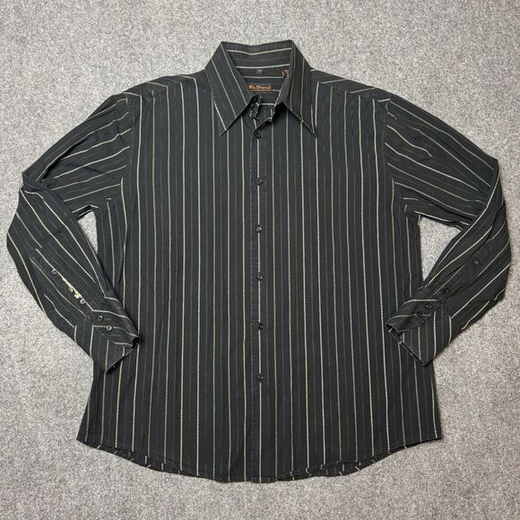 Ben Sherman Striped Long Sleeve Button Shirt Black Yellow White XL - Picture 2 of 7